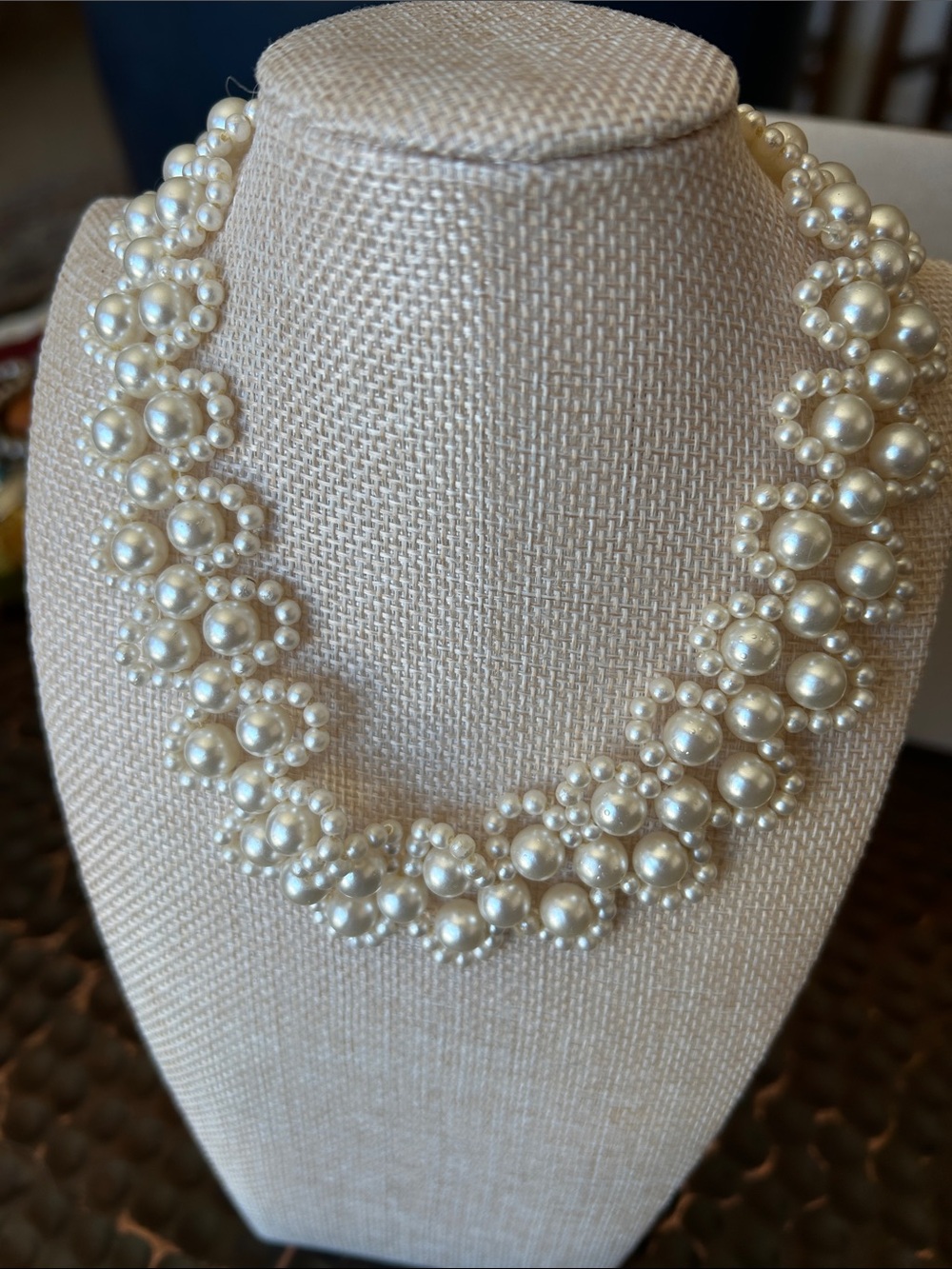 Monet Pearl Cluster Floral Necklace - White